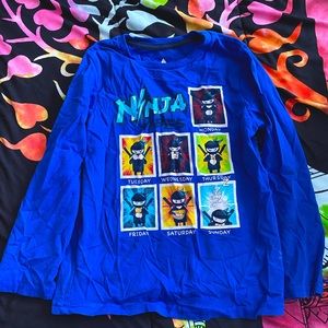 Blue 365 kids size 8 ninja shirt with the day of the week print